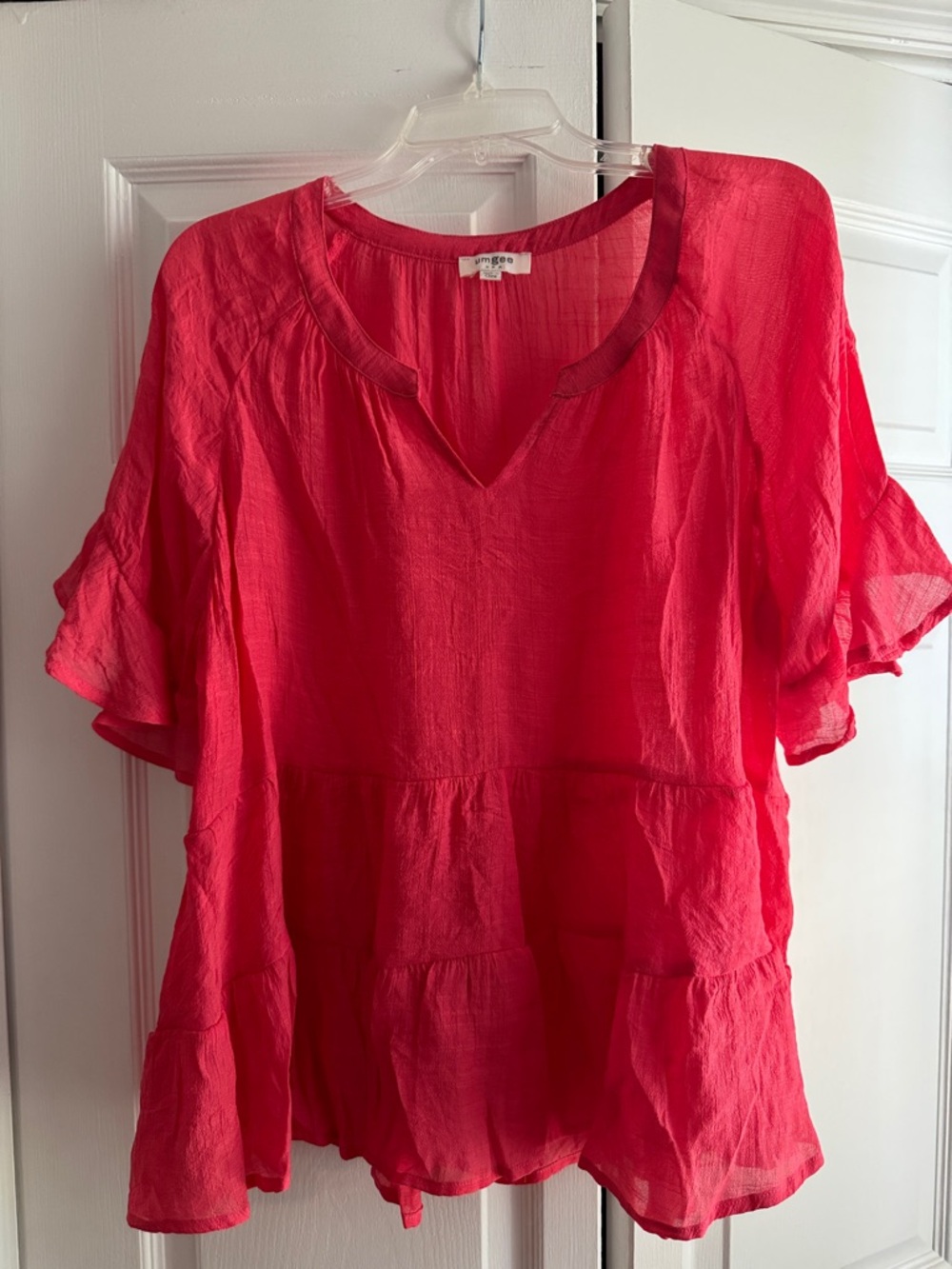 Umgee Coral Tiered V-Neck Blouse